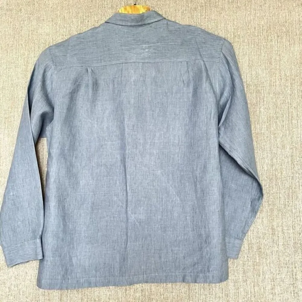 Donald J Trump Signature Collection Shirt L Blue Linen‎ Button Up Long Sleeve
